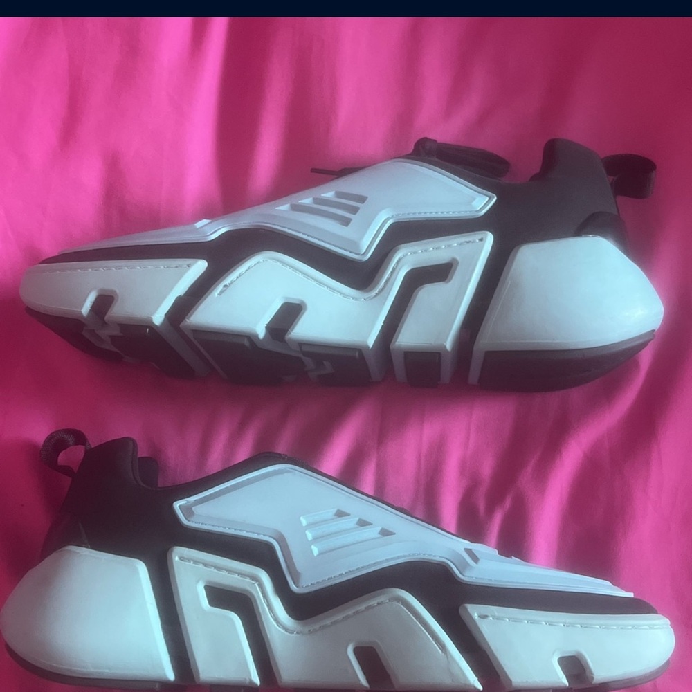 Black and White Sneakers with Chunky Design and Geometric Patterns